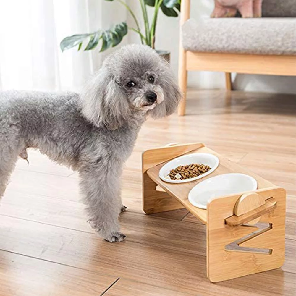 Comedouro Elevado de Bambu para Cães