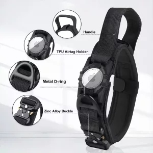 airtag dog collar, tactical dog collar, waterproof dog collar, dog collar with handle, dog collar with airtag holder, military dog collar