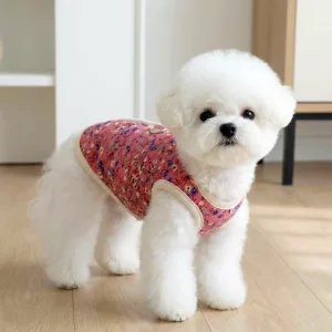 flower pet jacket, fleece dog jacket, button jacket for dogs, button up jacket